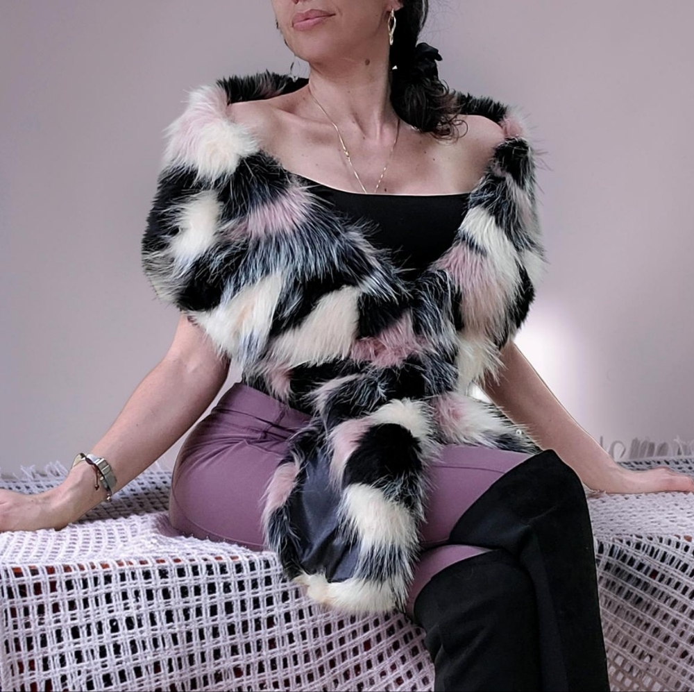 NWT Sole Society Stylish Pink/Purple, Cream, Black Faux Fur Stole